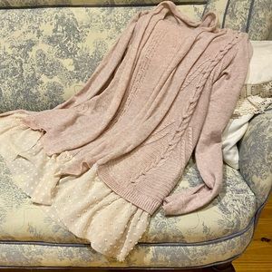 Anthropologie size small cardigan.  Blush color with a unique and delicate trim.